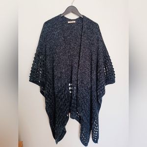 Charcoal Grey Soft Cozy Knit Crochet Shawl Blanket Scarf Sweater Loungewear